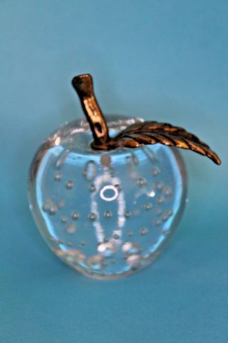 Vintage Clear Glass Apple Paperweight Controlled Bubbles 3 " Tall