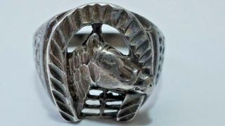 G804 Stunning Vintage Sterling Mens Lucky Horse Shoe Ring Size: 12.  75