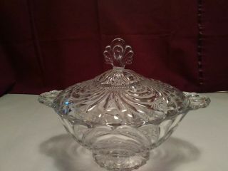 L35 Vintage Cambridge Clear Caprice Dual Handle Footed Covered Candy Dish Euc