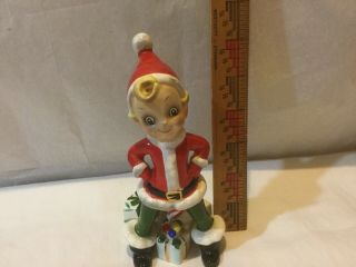 Vintage Josef Originals Pixie Elf Santa Figurine,  Christmas Holiday Sprite 6.  5” 2