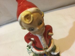 Vintage Josef Originals Pixie Elf Santa Figurine,  Christmas Holiday Sprite 6.  5” 8