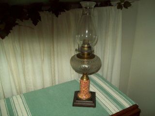 Vintage Antique Porcelain,  Brass,  Glass Oil Lamp On Bronze Base