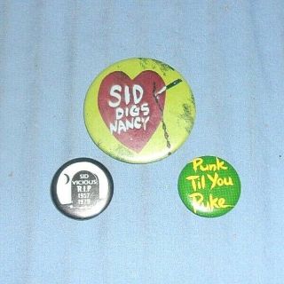 3 Vintage Punk Rock Pinback Buttons Sid Vicious Sex Pistols