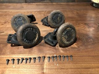 Vintage Set (4) Cast Iron Swirl Rollers Roll Creeper Industrial Caster Wheels