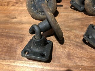 Vintage Set (4) Cast Iron Swirl Rollers Roll Creeper Industrial Caster Wheels 2