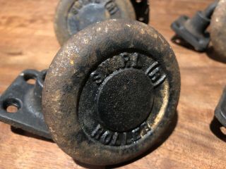 Vintage Set (4) Cast Iron Swirl Rollers Roll Creeper Industrial Caster Wheels 3