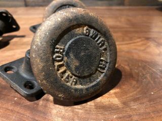 Vintage Set (4) Cast Iron Swirl Rollers Roll Creeper Industrial Caster Wheels 6