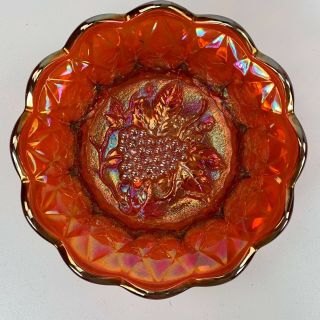 Fenton Carnival Glass Heavy Grape Candy Dish Bowl Orange Fall Colors Vintage