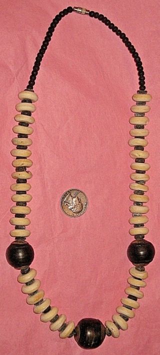 Vtg Morroccan Camel Bone Beads Ebony Africian Necklace Handmade Jewelry 25 " Vg