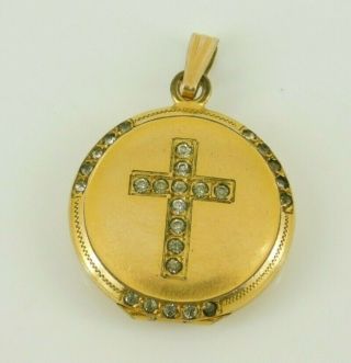 Vintage / Antique Victorian Gold Filled Cross Photo Locket Pendant