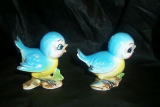 Vintage Lefton Norcrest Bluebird Bluebirds Anthropomorphic Salt Pepper Shakers 4