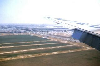 Vintage Slide Sl87 ☆ 1955 United Airplane Dc - 7 Landing Lax Airport 247a