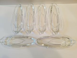 Set Of 6 Vintage Clear Glass Corn Cob Dishes With Salt / Butter Compartments Euc