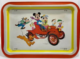 Vintage 1970’s Disney Mickey Mouse & Freinds Tin Tv Serving Tray W/ Folding Legs
