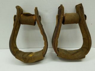 Vintage 3 " Extra Wide Stitched Leather Wrapped Mens Stirrups Mexico