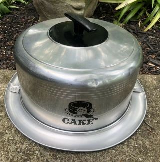 Vintage West Bend Cake Carrier Keeper All Aluminum Locking Lid Dinner Chrome
