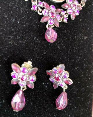 Vintage Avon Necklace And Pierced Earring Set Purple Pink And Silver Tone Chain