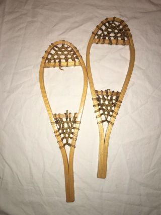 Vintage Canadian Snowshoes Wall Hanging Decorative Wood & Rawhide 16 "