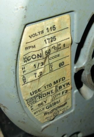 Vintage 115 Volt 1725 Rpm Byk Westinghouse Electric Motor Ac 56y Fz Q81891
