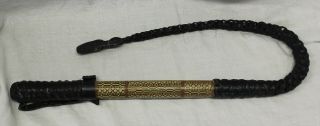 Vintage Arabian Inlay Braided Leather Camel Riding Whip 35 "