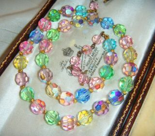 Vintage Jewellery Aurora Borealis Ab Crystal Tutti Frutti Pastel Necklace