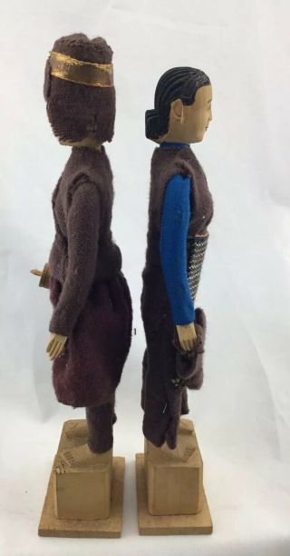 Vintage Pair 7.  5” Man Woman Hand Carved Wood Tibetan Dolls 7 1/2 