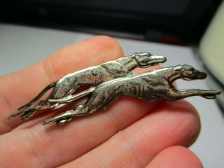 Sterling Silver 925 Estate Vintage Double Greyhound Dogs 2.  5 Inch Brooch Pin