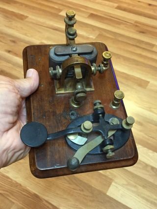 Vintage J.  H.  Bunnell Telegraph Sounder & Key On Board Or Restoration 3