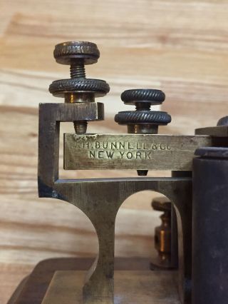 Vintage J.  H.  Bunnell Telegraph Sounder & Key On Board Or Restoration 4