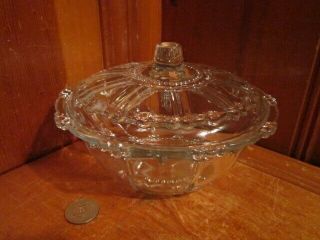 Vintage Kig Indonesia Oyster Pearl Clear Glass 7 " Candy Dish Bowl W/ Lid Panels
