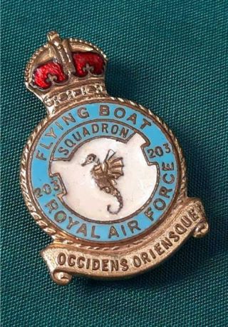 Vintage Raf Royal Air Force Flying Boat Squadron 203 Enamel Pin Badge H.  W Miller