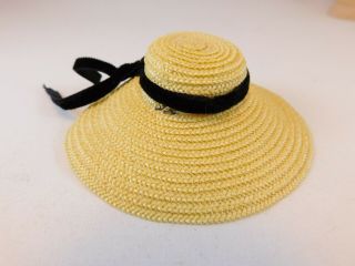 Vntg Madame Alexander - Kins Yellow Horsehair Straw Doll Hat Black Velvet Ribbon