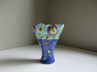 Vintage Belen Gomez Ceramics Studio Pottery Earthenware Floral Fan Vase 1993