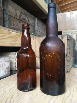 Vintage Beer Bottles John Kurth Columbus Wisconsin Brewing Taper Blob Top Bottle
