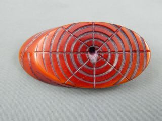 Vintage Mid Century Burnt Orange Carved Spider Web Bakelite Brooch Pin 2
