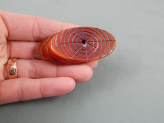 Vintage Mid Century Burnt Orange Carved Spider Web Bakelite Brooch Pin 4