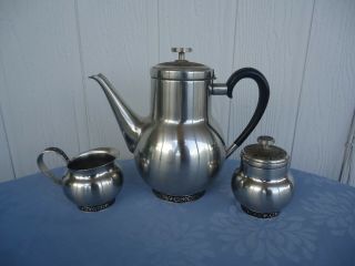 Vintage Retro Stainless Steel Tea Set Oneida Custom Teapot Jug Sugar Bowl