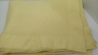 Yellow Vintage Baby Blanket Nylon Trim Feels Like Acrylic Has Wash Wear Pilling