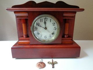 Vintage Wooden Mantel Clock Manufactured By Waterbury Clock Co.  Usa