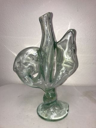 Vintage 1973 Early Signed John Barber Art Glass Vase? Pulled Clear Green Rare