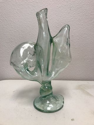 Vintage 1973 Early Signed John Barber Art Glass Vase? Pulled Clear Green RARE 2