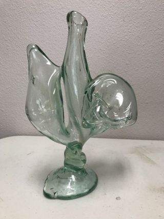 Vintage 1973 Early Signed John Barber Art Glass Vase? Pulled Clear Green RARE 4
