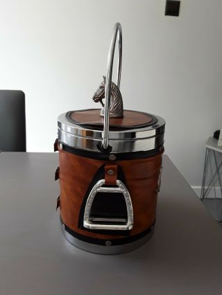 Vintage Retro Kitsch 1970s Horse Polo Faux Leather Ice Bucket