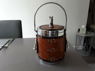 Vintage Retro Kitsch 1970s Horse Polo Faux Leather Ice Bucket 2