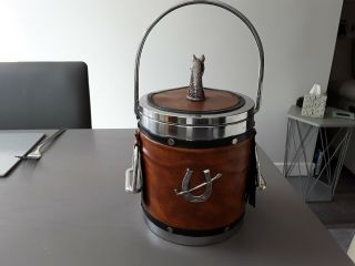 Vintage Retro Kitsch 1970s Horse Polo Faux Leather Ice Bucket 4
