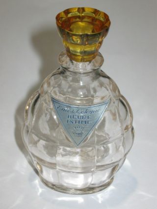 Vintage Vigny Glass Perfume Bottle Eau De Cologne - Heure Intime - 2 Oz - 4 " Ht