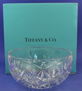 Vintage Signed Tiffany & Co 8 " Cut Crystal Enterprise Salad Serving Bowl W Box