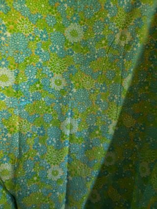 Vintage Style House Twin Flat Sheet Green & Blue Floral Hippie Flowers