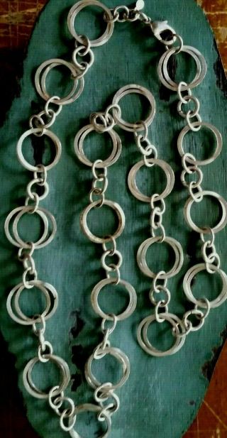 Vintage Sterling Silver.  800 Double Circle Necklace 30 ".  45.  7 Grams