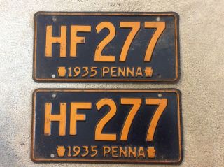 Matching Set Of Vintage 1935 Pennsylvania License Plates 35 Pa.